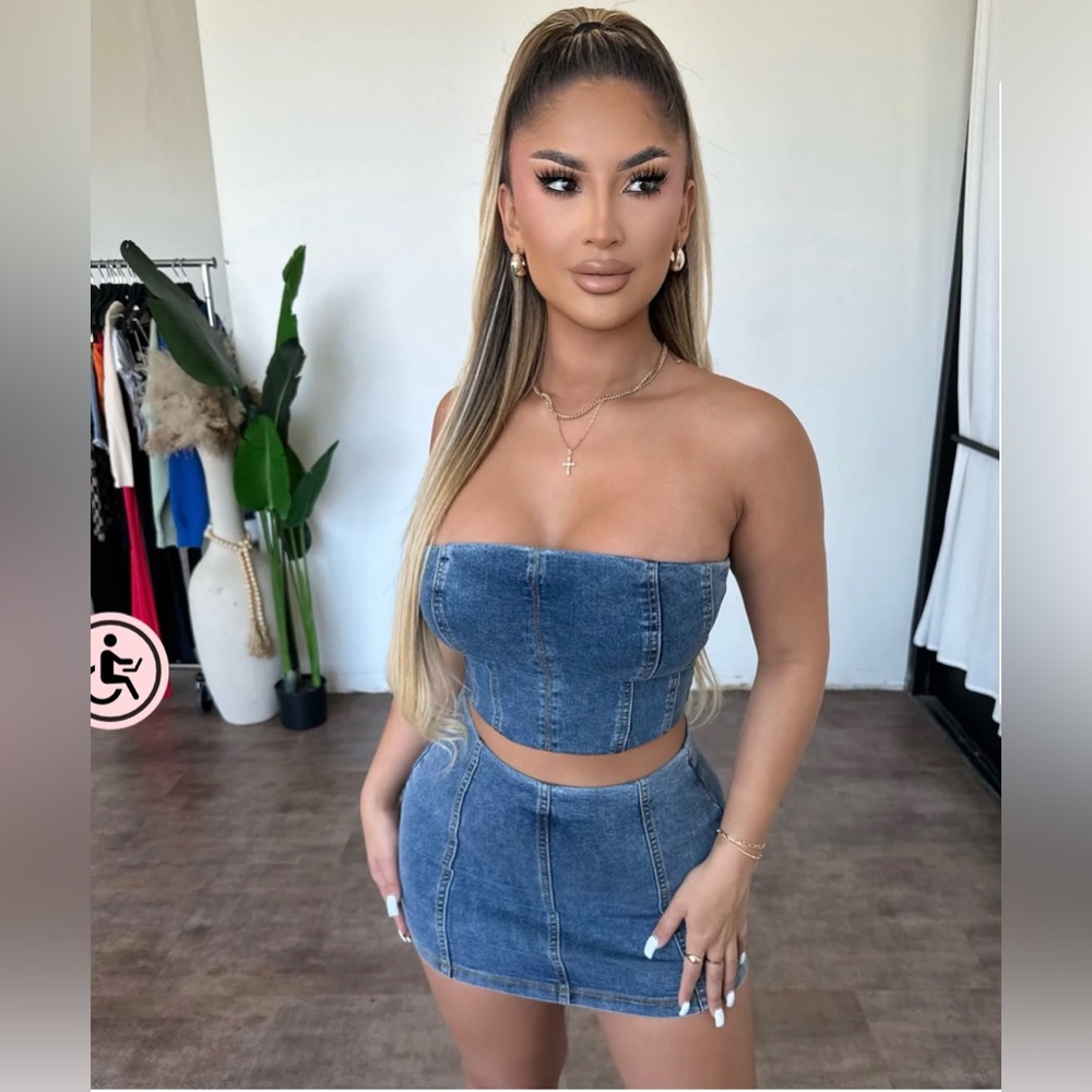Denim Skirt and Tube Top Set